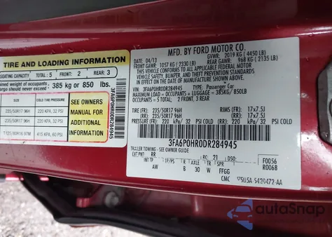 2013 Ford Fusion Se z USA, uszkodzony, nr VIN 3FA6P0HR0DR284945